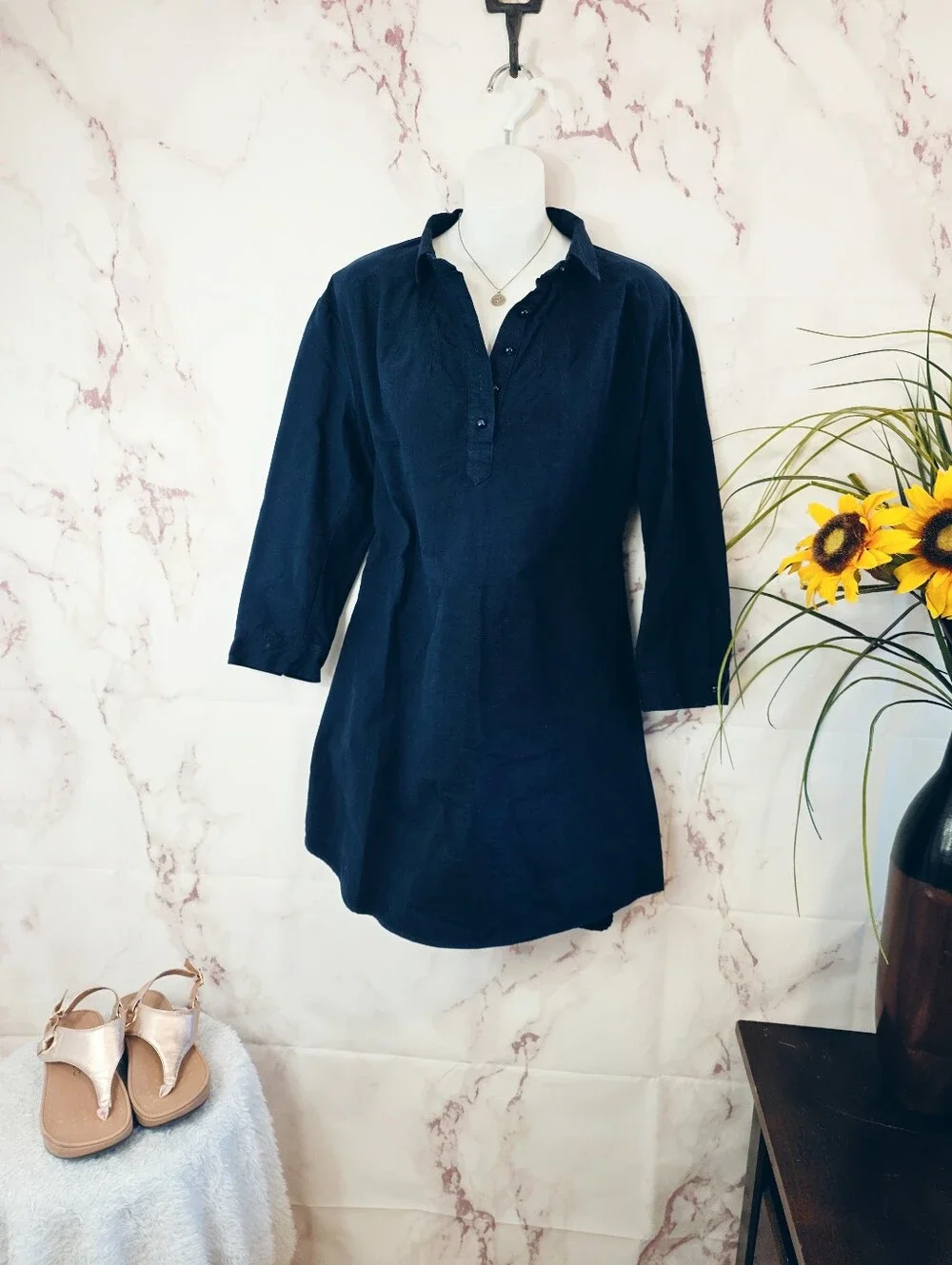 Tuckernuck Pomander Place Polly French Navy Shirt Dress Collared Button Front L - Picture 2 of 5
